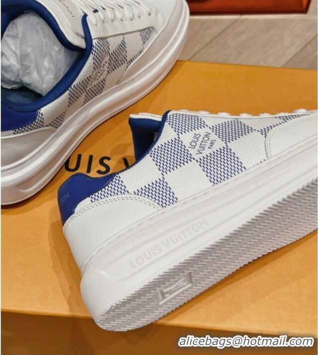 Shop Duplicate Louis Vuitton Men's Beverly Hills Sneakers in Damier Leather Blue 1025137