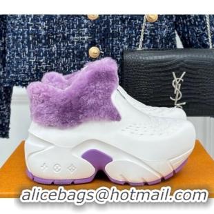 Most Popular Louis Vuitton Shark Platform Ankle Boots 5cm in Rubber and Fur White/Purple 1026001