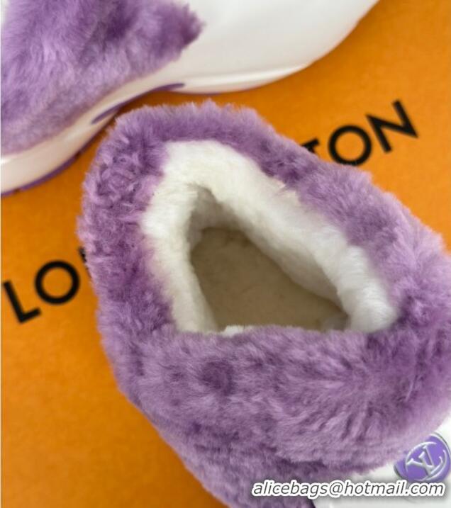 Most Popular Louis Vuitton Shark Platform Ankle Boots 5cm in Rubber and Fur White/Purple 1026001