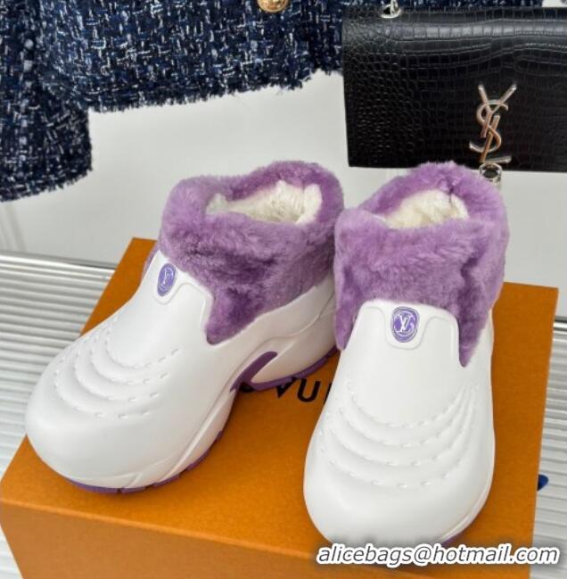 Most Popular Louis Vuitton Shark Platform Ankle Boots 5cm in Rubber and Fur White/Purple 1026001