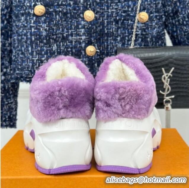 Most Popular Louis Vuitton Shark Platform Ankle Boots 5cm in Rubber and Fur White/Purple 1026001