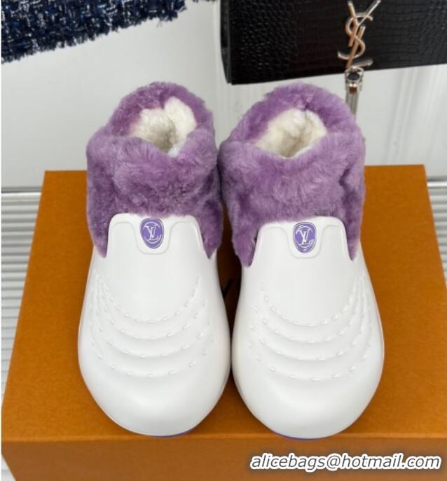 Most Popular Louis Vuitton Shark Platform Ankle Boots 5cm in Rubber and Fur White/Purple 1026001