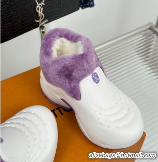 Most Popular Louis Vuitton Shark Platform Ankle Boots 5cm in Rubber and Fur White/Purple 1026001