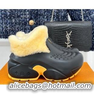 Buy Duplicate Louis Vuitton Shark Platform Ankle Boots 5cm in Rubber and Fur Black/Yellow 026002