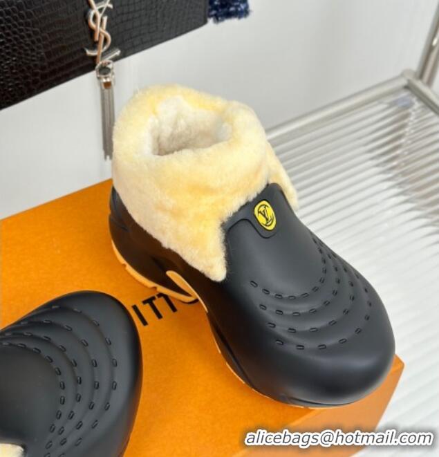 Buy Duplicate Louis Vuitton Shark Platform Ankle Boots 5cm in Rubber and Fur Black/Yellow 026002