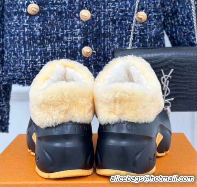 Buy Duplicate Louis Vuitton Shark Platform Ankle Boots 5cm in Rubber and Fur Black/Yellow 026002