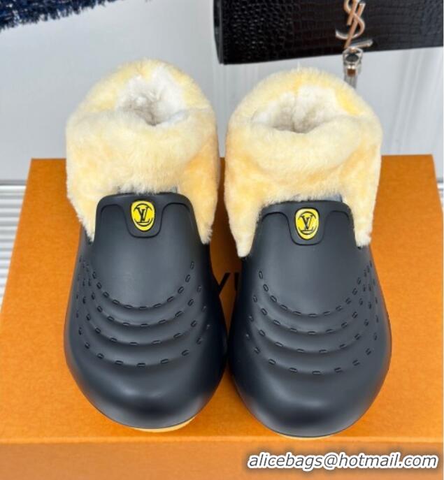 Buy Duplicate Louis Vuitton Shark Platform Ankle Boots 5cm in Rubber and Fur Black/Yellow 026002