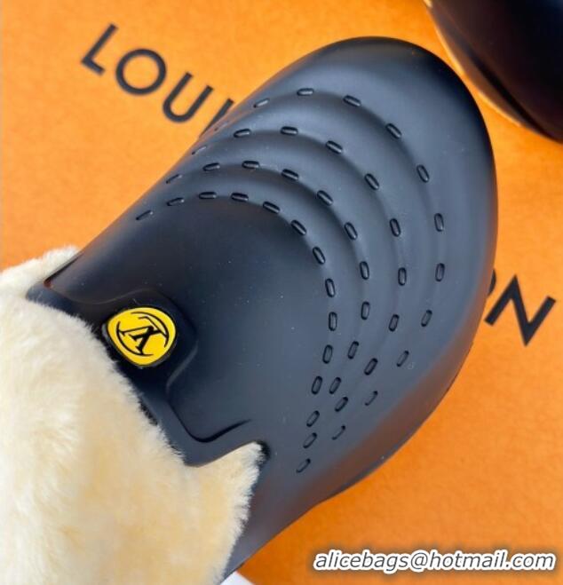 Buy Duplicate Louis Vuitton Shark Platform Ankle Boots 5cm in Rubber and Fur Black/Yellow 026002