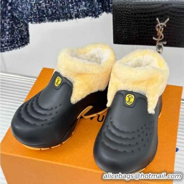 Buy Duplicate Louis Vuitton Shark Platform Ankle Boots 5cm in Rubber and Fur Black/Yellow 026002