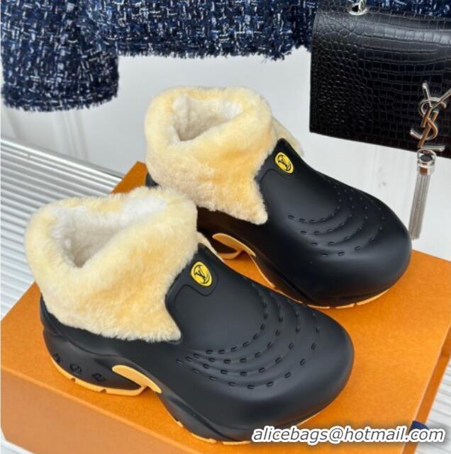 Buy Duplicate Louis Vuitton Shark Platform Ankle Boots 5cm in Rubber and Fur Black/Yellow 026002