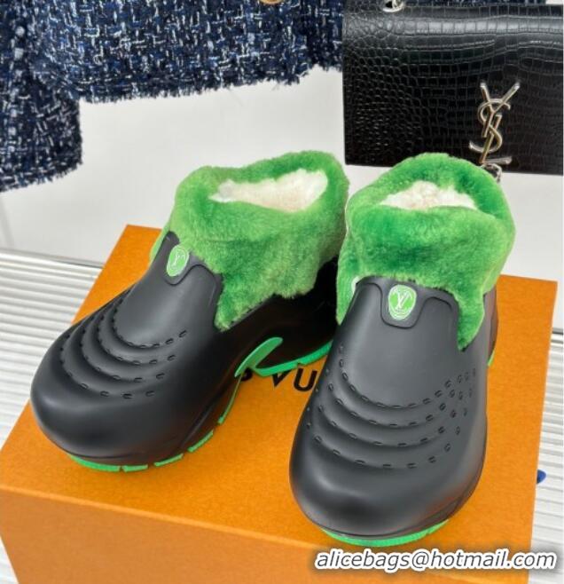 Best Price Louis Vuitton Shark Platform Ankle Boots 5cm in Rubber and Fur Black/Green 026003