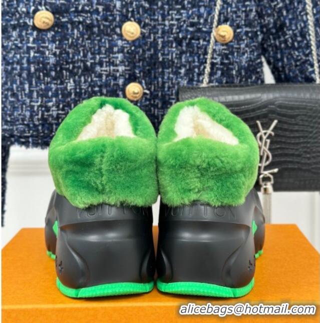 Best Price Louis Vuitton Shark Platform Ankle Boots 5cm in Rubber and Fur Black/Green 026003