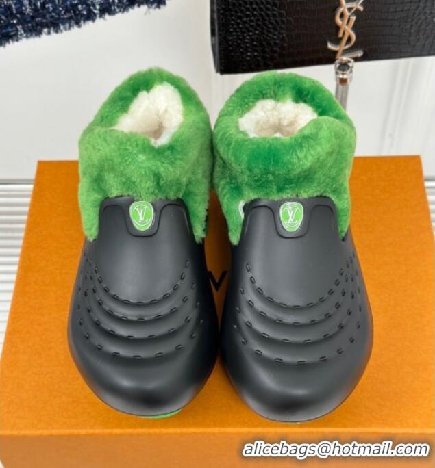 Best Price Louis Vuitton Shark Platform Ankle Boots 5cm in Rubber and Fur Black/Green 026003