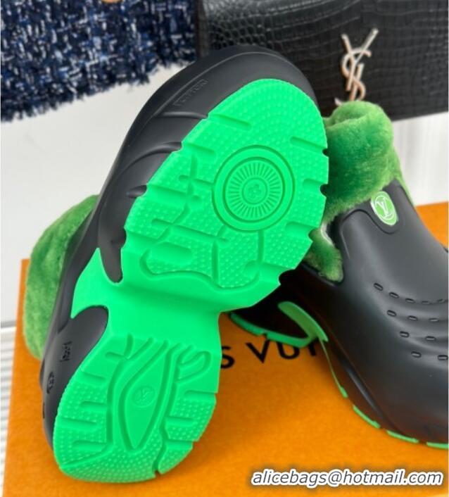 Best Price Louis Vuitton Shark Platform Ankle Boots 5cm in Rubber and Fur Black/Green 026003