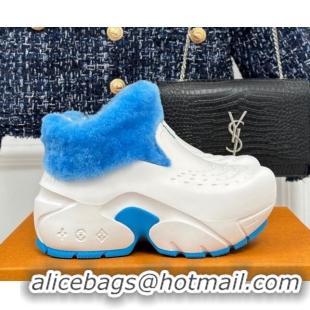 Charming Louis Vuitton Shark Platform Ankle Boots 5cm in Rubber and Fur White/Blue 026004