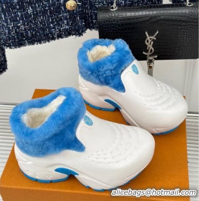 Charming Louis Vuitton Shark Platform Ankle Boots 5cm in Rubber and Fur White/Blue 026004