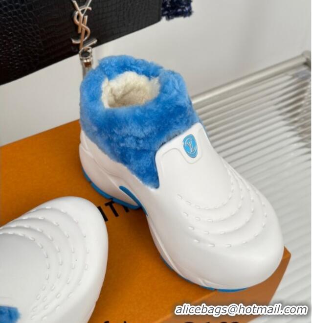 Charming Louis Vuitton Shark Platform Ankle Boots 5cm in Rubber and Fur White/Blue 026004