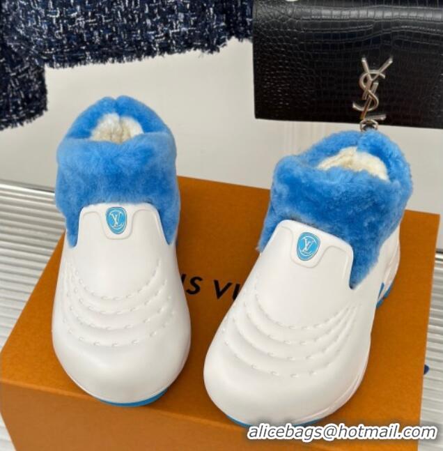 Charming Louis Vuitton Shark Platform Ankle Boots 5cm in Rubber and Fur White/Blue 026004