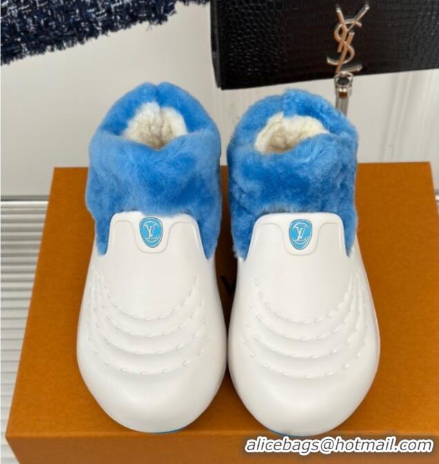 Charming Louis Vuitton Shark Platform Ankle Boots 5cm in Rubber and Fur White/Blue 026004