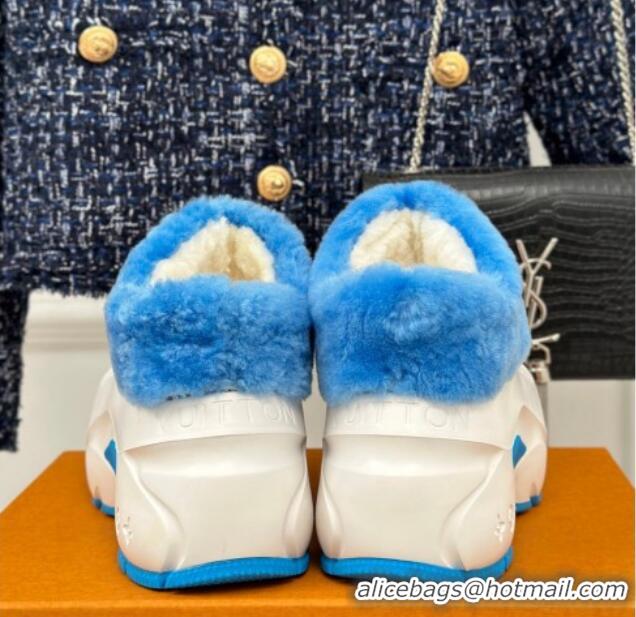 Charming Louis Vuitton Shark Platform Ankle Boots 5cm in Rubber and Fur White/Blue 026004