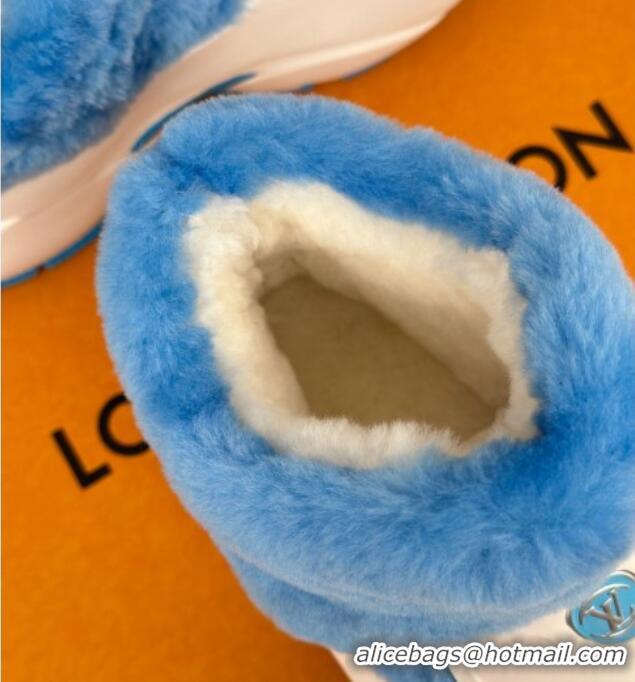 Charming Louis Vuitton Shark Platform Ankle Boots 5cm in Rubber and Fur White/Blue 026004