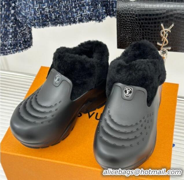 Popular Style Louis Vuitton Shark Platform Ankle Boots 5cm in Rubber and Fur All Black 026005