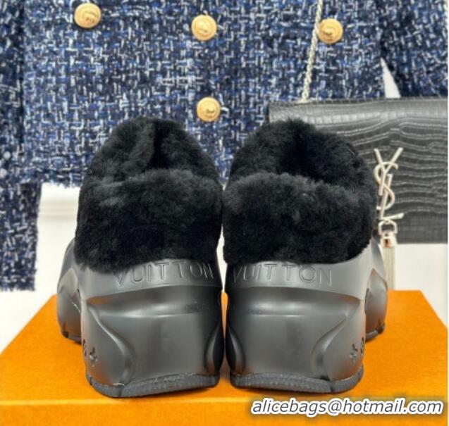 Popular Style Louis Vuitton Shark Platform Ankle Boots 5cm in Rubber and Fur All Black 026005