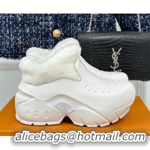 Shop Duplicate Louis Vuitton Shark Platform Ankle Boots 5cm in Rubber and Fur All White 026006