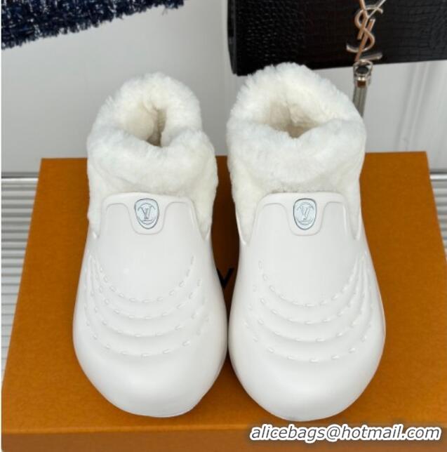 Shop Duplicate Louis Vuitton Shark Platform Ankle Boots 5cm in Rubber and Fur All White 026006