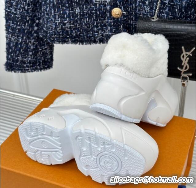 Shop Duplicate Louis Vuitton Shark Platform Ankle Boots 5cm in Rubber and Fur All White 026006