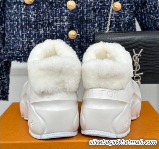 Shop Duplicate Louis Vuitton Shark Platform Ankle Boots 5cm in Rubber and Fur All White 026006