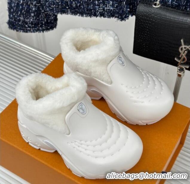 Shop Duplicate Louis Vuitton Shark Platform Ankle Boots 5cm in Rubber and Fur All White 026006