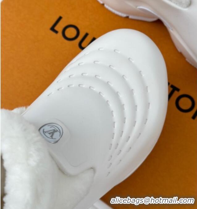 Shop Duplicate Louis Vuitton Shark Platform Ankle Boots 5cm in Rubber and Fur All White 026006