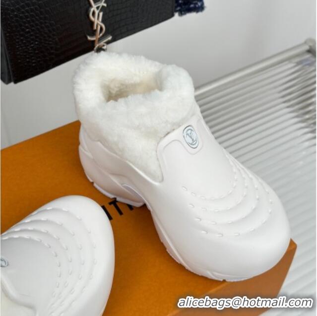 Shop Duplicate Louis Vuitton Shark Platform Ankle Boots 5cm in Rubber and Fur All White 026006