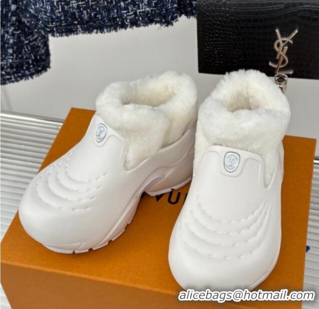 Shop Duplicate Louis Vuitton Shark Platform Ankle Boots 5cm in Rubber and Fur All White 026006