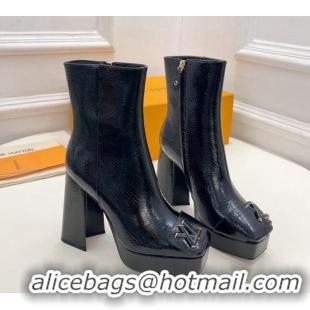 Top Design Louis Vuitton Shake Platform Ankle Boots 12cm in Snakeskin-Like Leather Black 026009