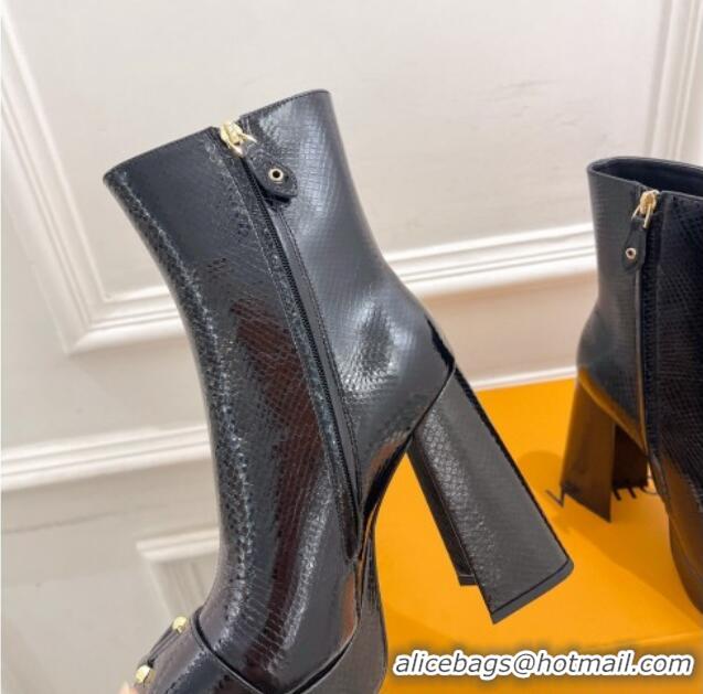 Top Design Louis Vuitton Shake Platform Ankle Boots 12cm in Snakeskin-Like Leather Black 026009