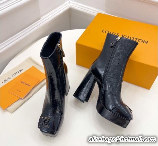 Top Design Louis Vuitton Shake Platform Ankle Boots 12cm in Snakeskin-Like Leather Black 026009