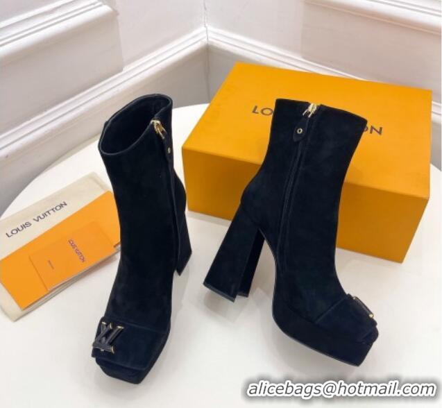 Best Product Louis Vuitton Shake Platform Ankle Boots 12cm in Suede Black 026010