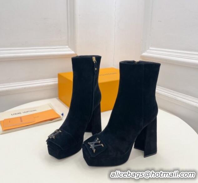 Best Product Louis Vuitton Shake Platform Ankle Boots 12cm in Suede Black 026010