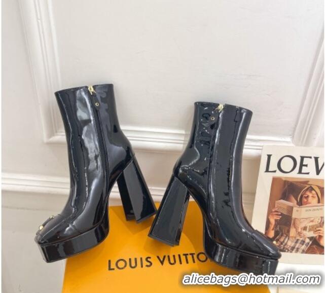 Good Product Louis Vuitton Shake Platform Ankle Boots 12cm in Patent Leather Black 026011