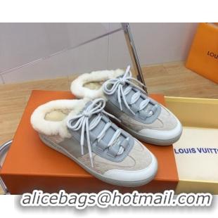 Low Cost Louis Vuitton Lous Open Back Sneakers in Monogram Suede and Wool Grey 026012