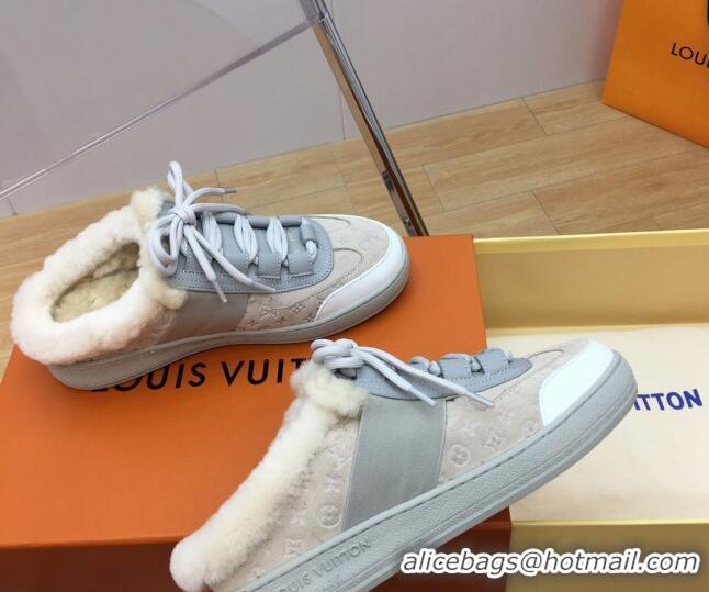 Low Cost Louis Vuitton Lous Open Back Sneakers in Monogram Suede and Wool Grey 026012