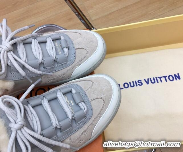 Low Cost Louis Vuitton Lous Open Back Sneakers in Monogram Suede and Wool Grey 026012