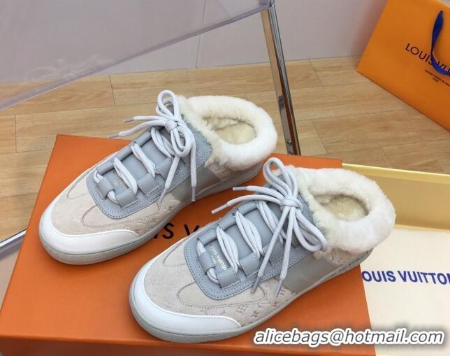 Low Cost Louis Vuitton Lous Open Back Sneakers in Monogram Suede and Wool Grey 026012