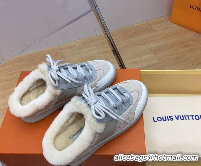 Low Cost Louis Vuitton Lous Open Back Sneakers in Monogram Suede and Wool Grey 026012