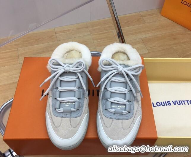 Low Cost Louis Vuitton Lous Open Back Sneakers in Monogram Suede and Wool Grey 026012