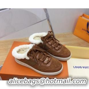 Purchase Louis Vuitton Lous Open Back Sneakers in Monogram Suede and Wool Brown 026013