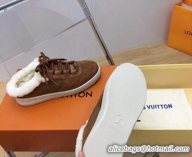 Purchase Louis Vuitton Lous Open Back Sneakers in Monogram Suede and Wool Brown 026013