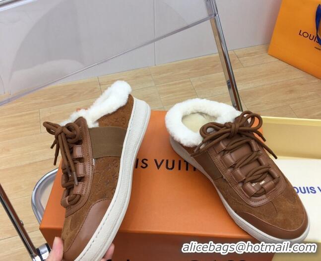 Purchase Louis Vuitton Lous Open Back Sneakers in Monogram Suede and Wool Brown 026013